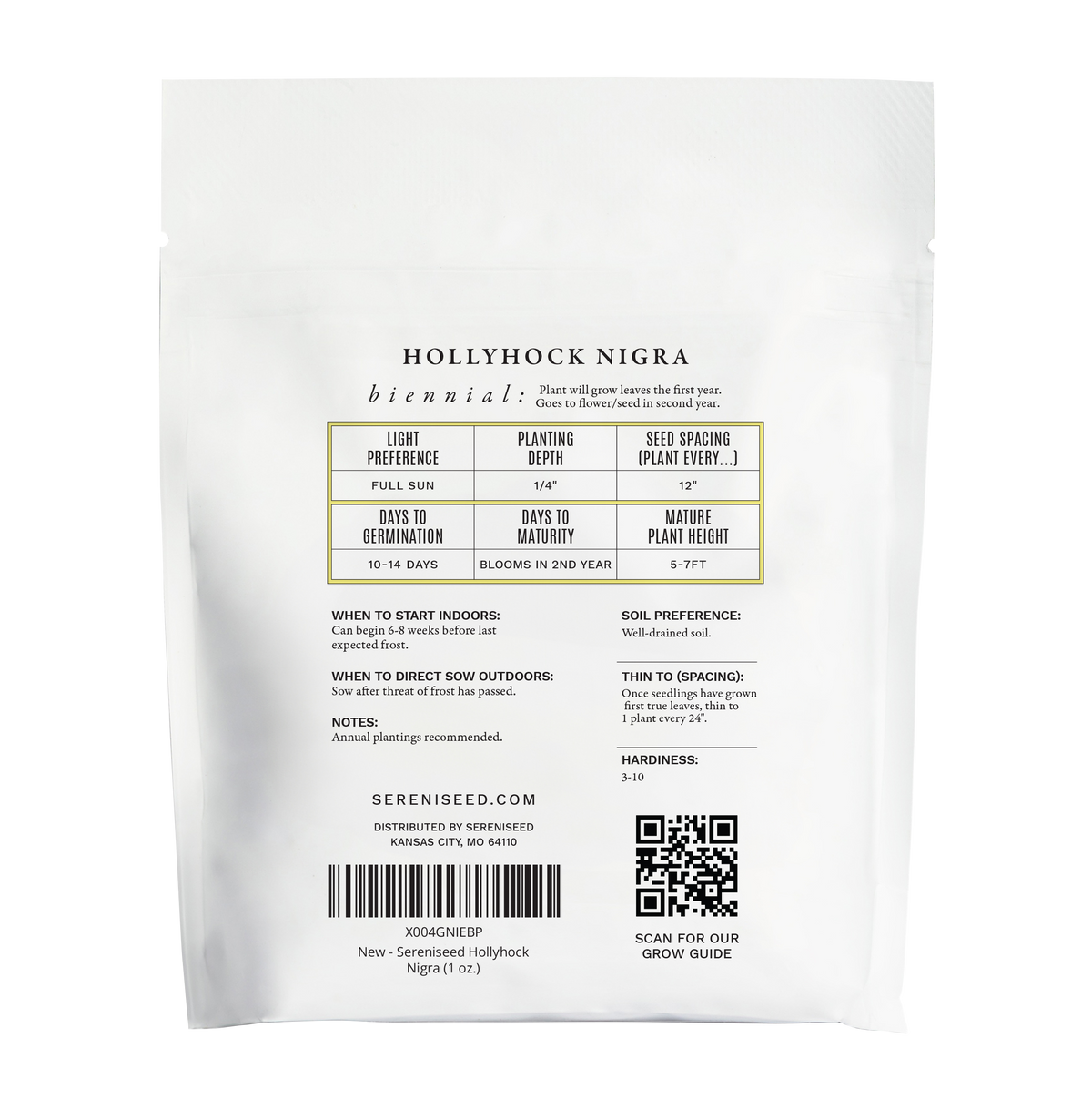 Nigra Hollyhock Flower Seeds (1 oz) - 100% Non-GMO, Open Pollinated