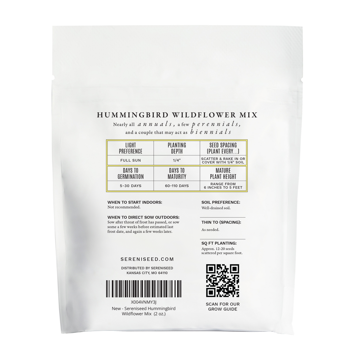 Hummingbird Mix Wildflower Seeds (2 oz) - 100% Non-GMO, Open Pollinated