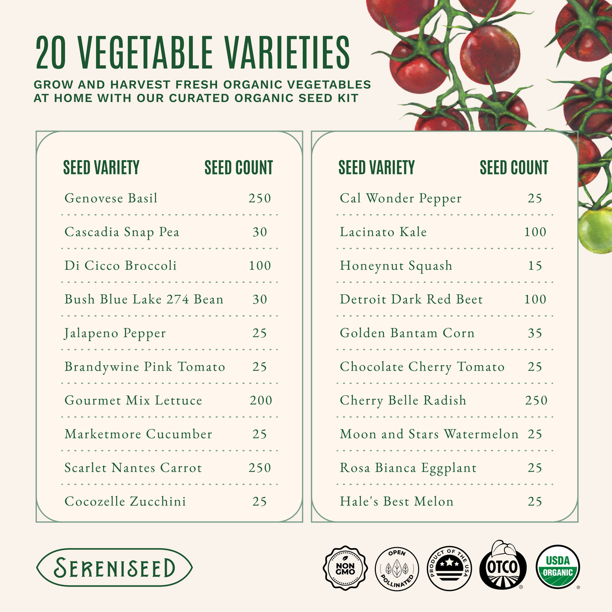 Organic Vegetable Seeds (20-Pack)