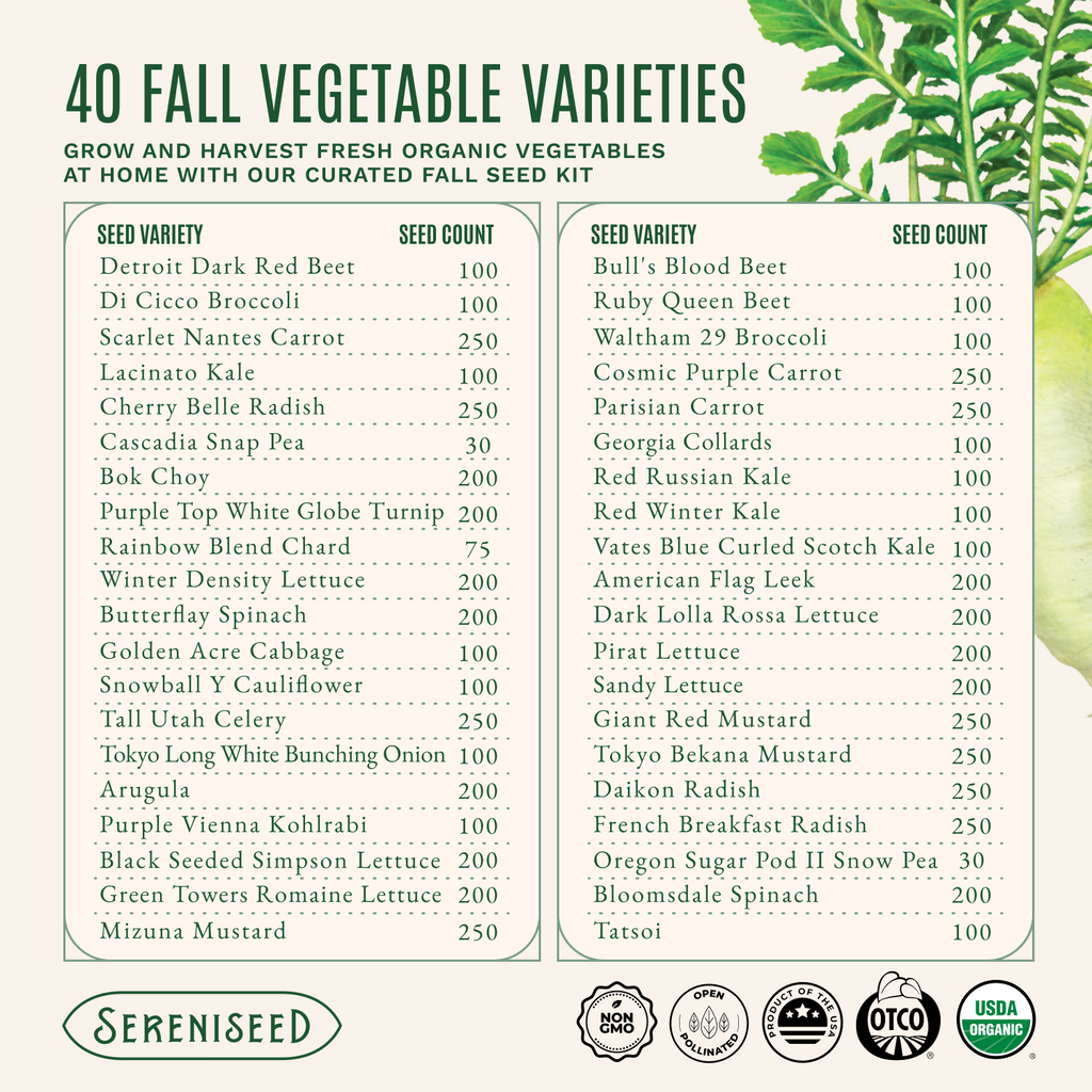 Certified USDA Organic Fall Vegetable Seeds 40-Pack